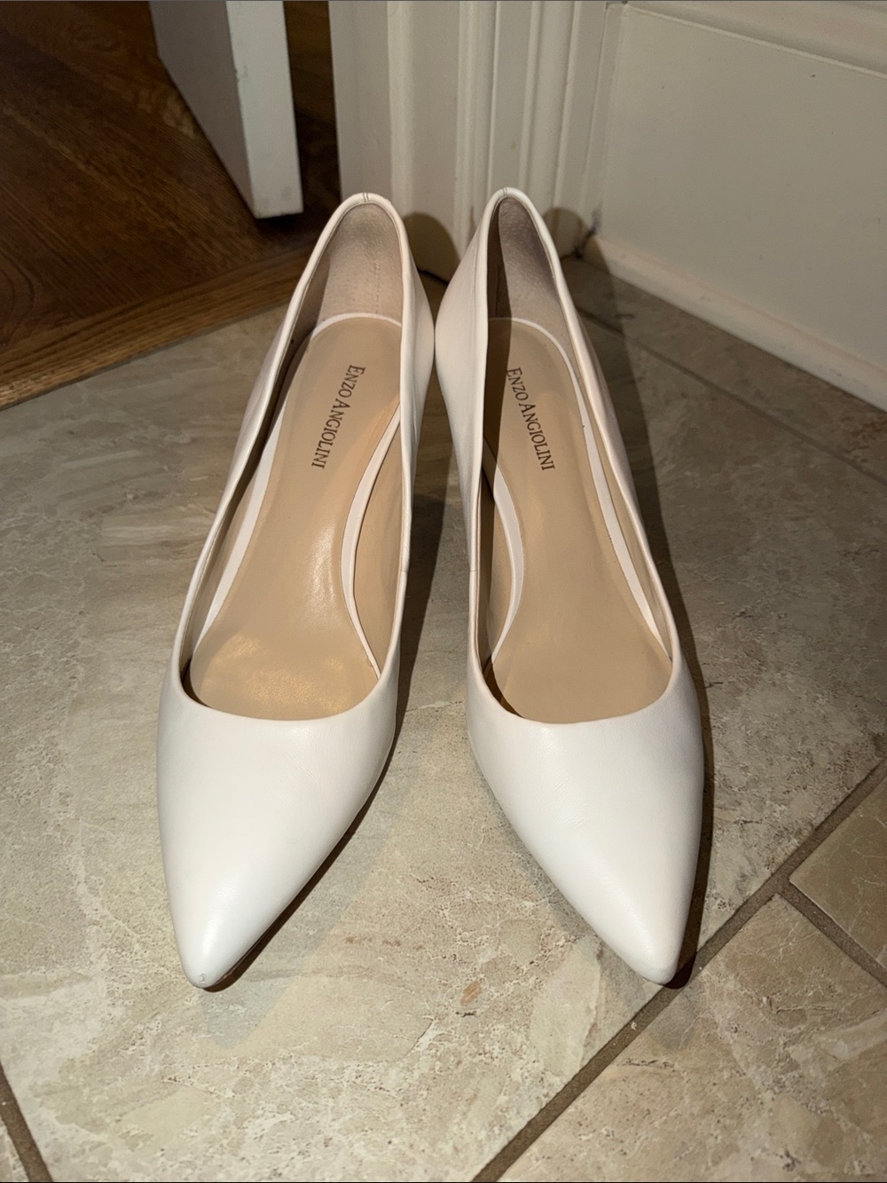 Enzo Angiolini White Pointed Leather Pumps